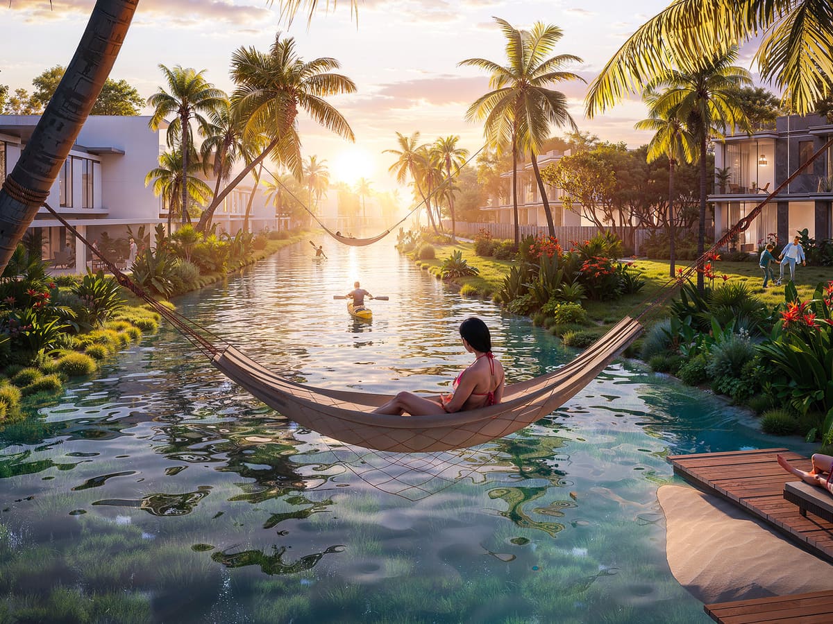 A hammock over the lagoon at sunset, DAMAC Islands, conceptual image