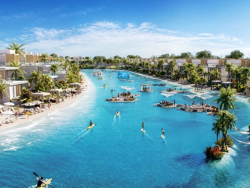 Townhouses along the lagoon beach at DAMAC Islands, conceptual image